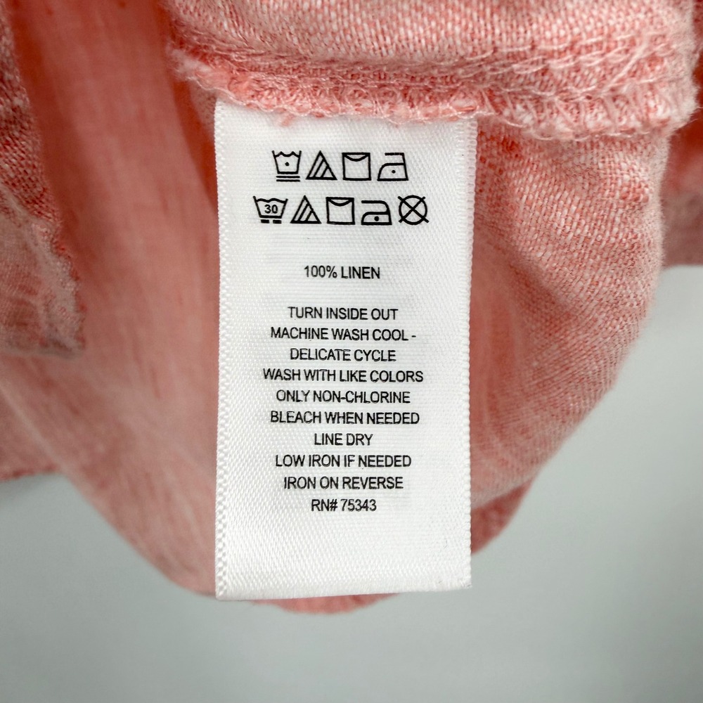 Sigrid Olsen Womens Large Coral Pink 100% Linen Button Down Shirt High Low Hem - Picture 5 of 9